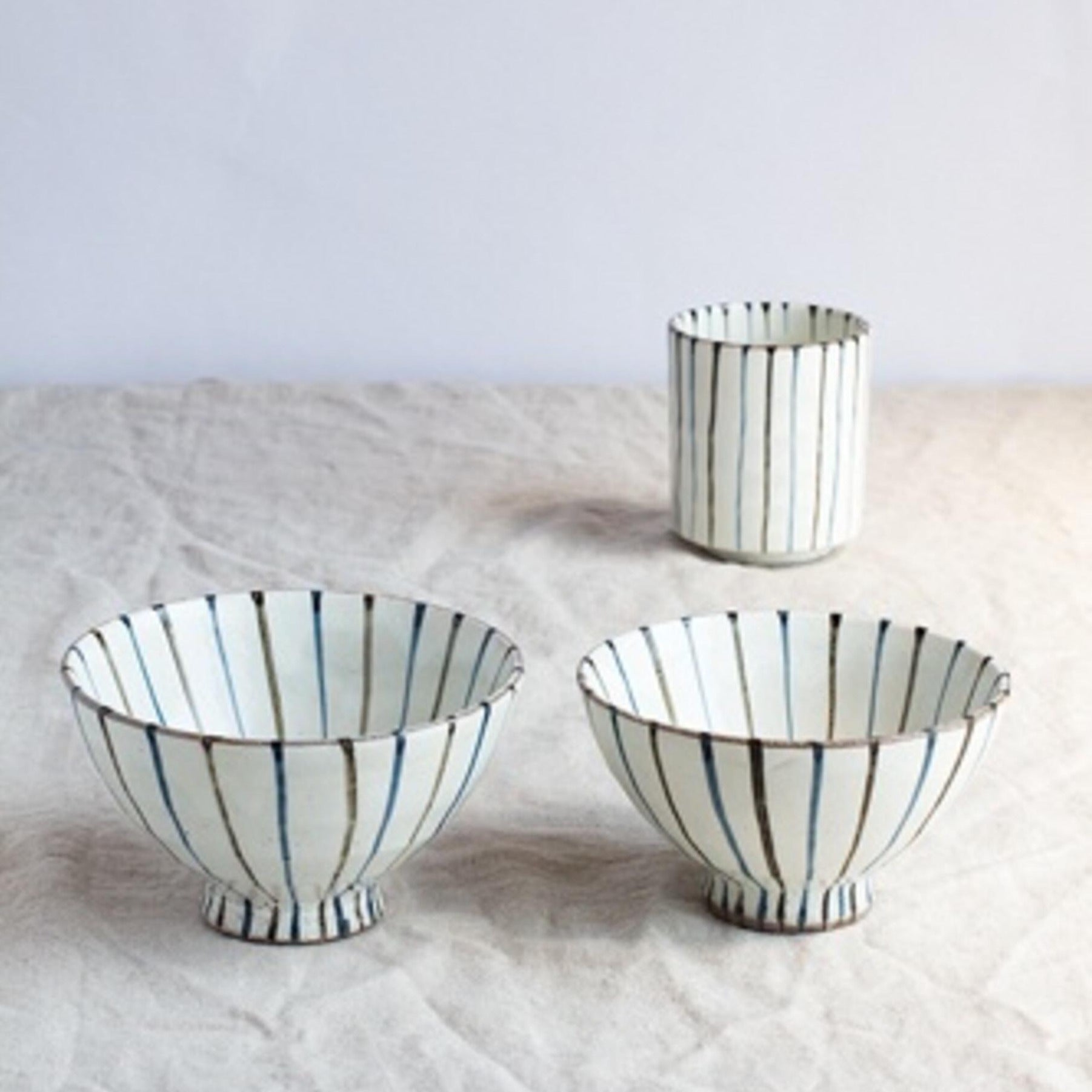 Handmade Brushed Lines Rice Bowl