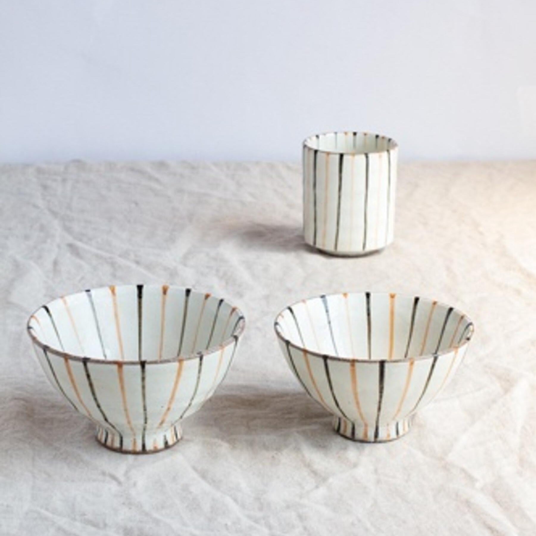 Handmade Brushed Lines Rice Bowl