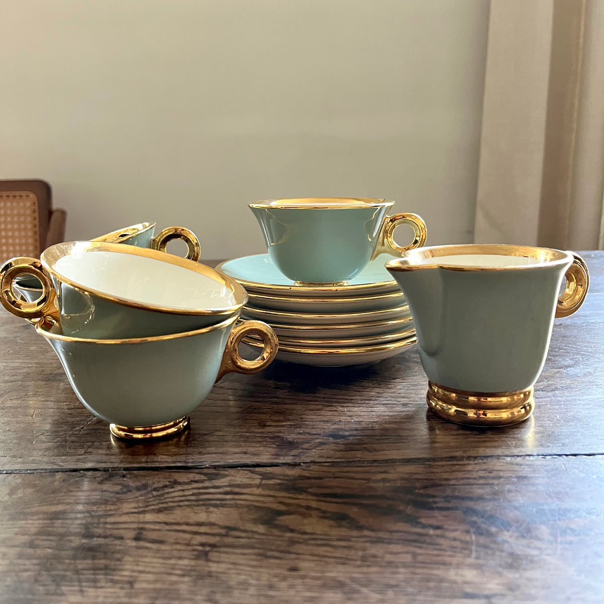 Vintage French Art Deco Tea Set, Set of 7