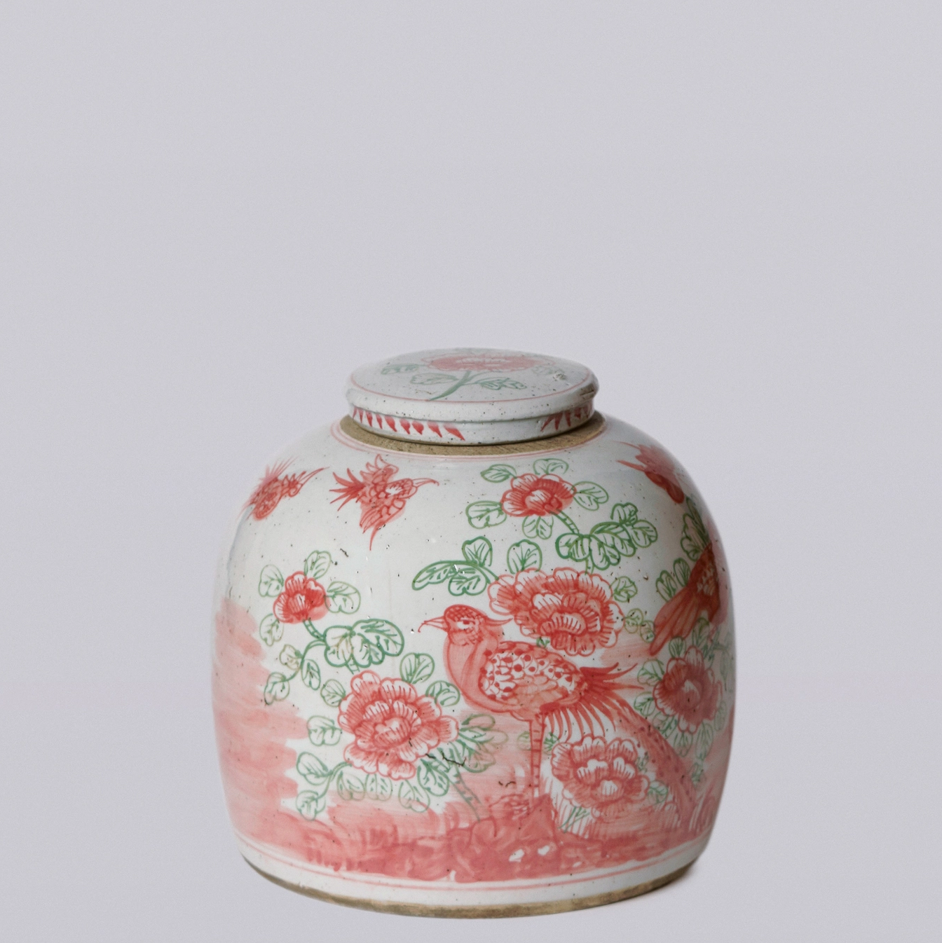 Porcelain Bird and Flower Round Storage Jar