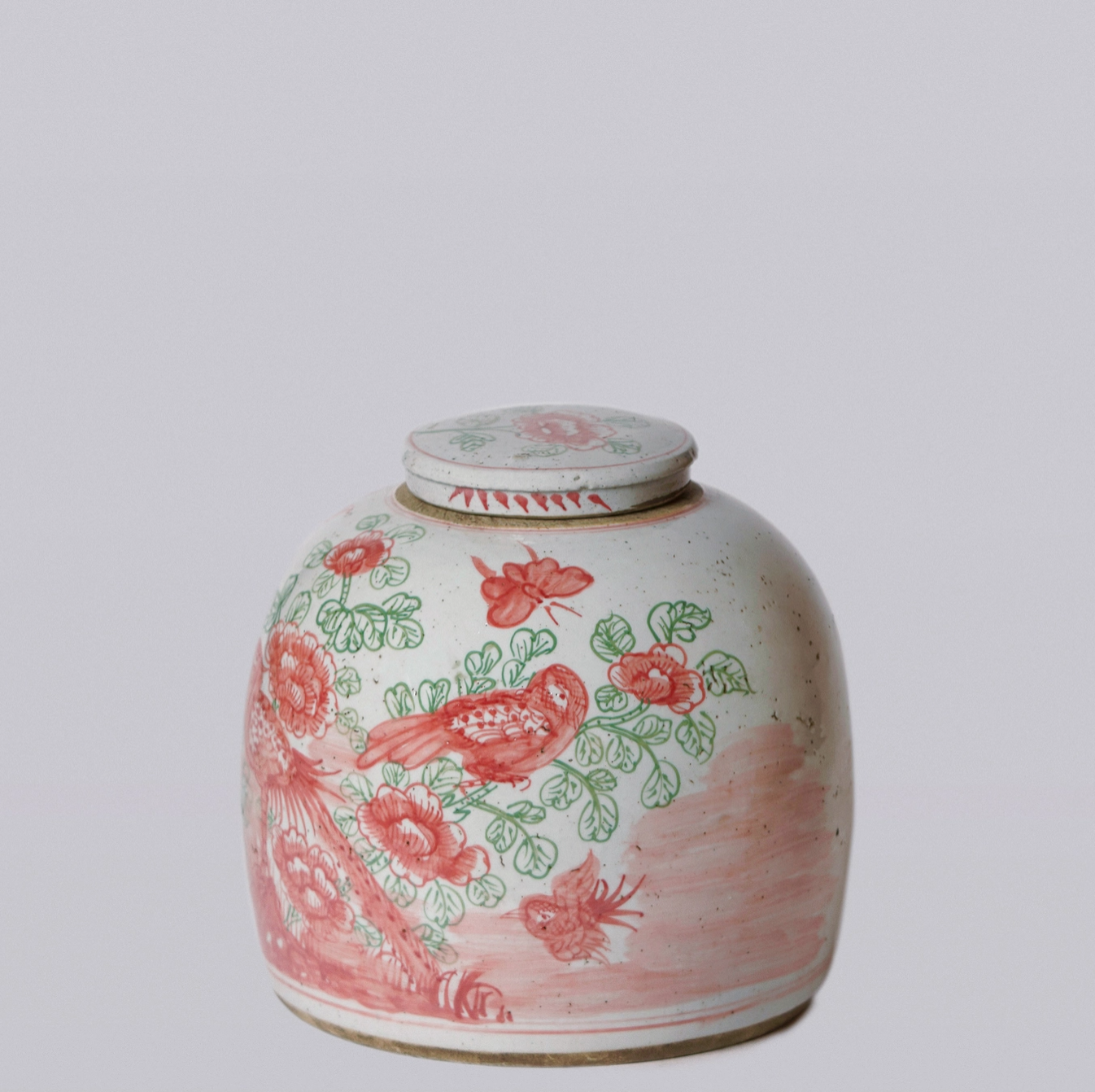 Porcelain Bird and Flower Round Storage Jar