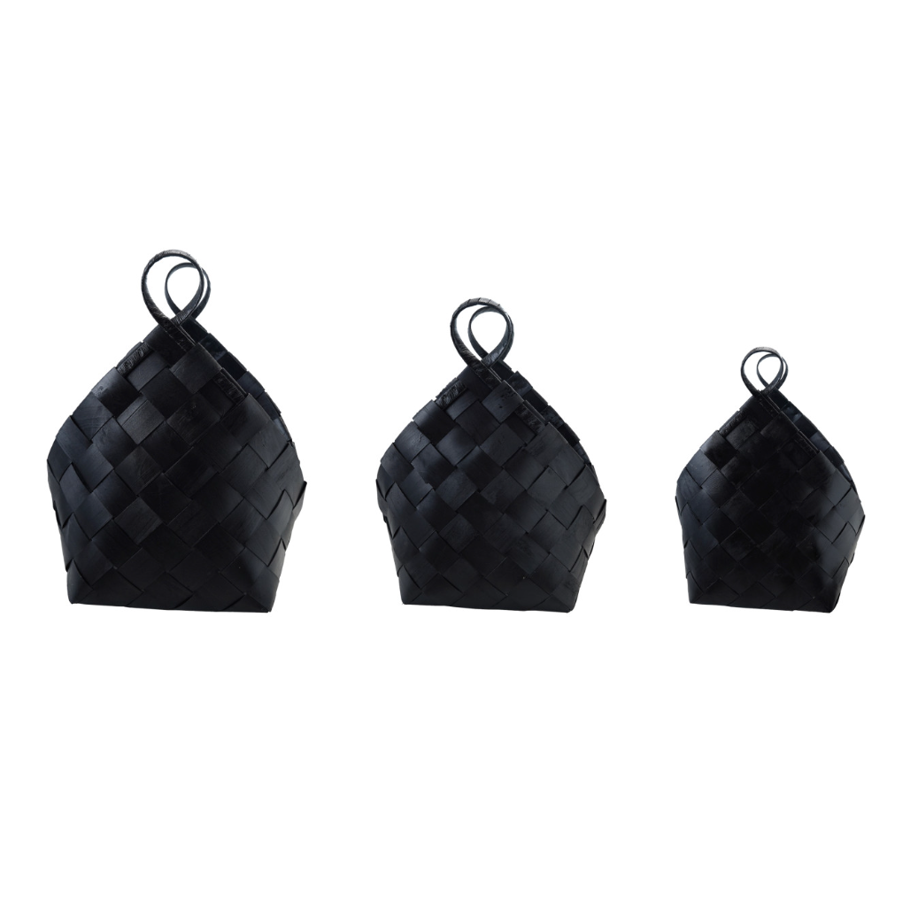 Woven Wood Basket, Black