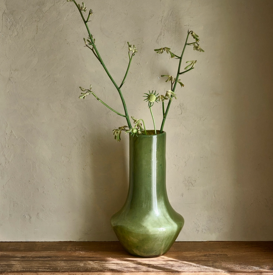 Camou Olive Glass Vase