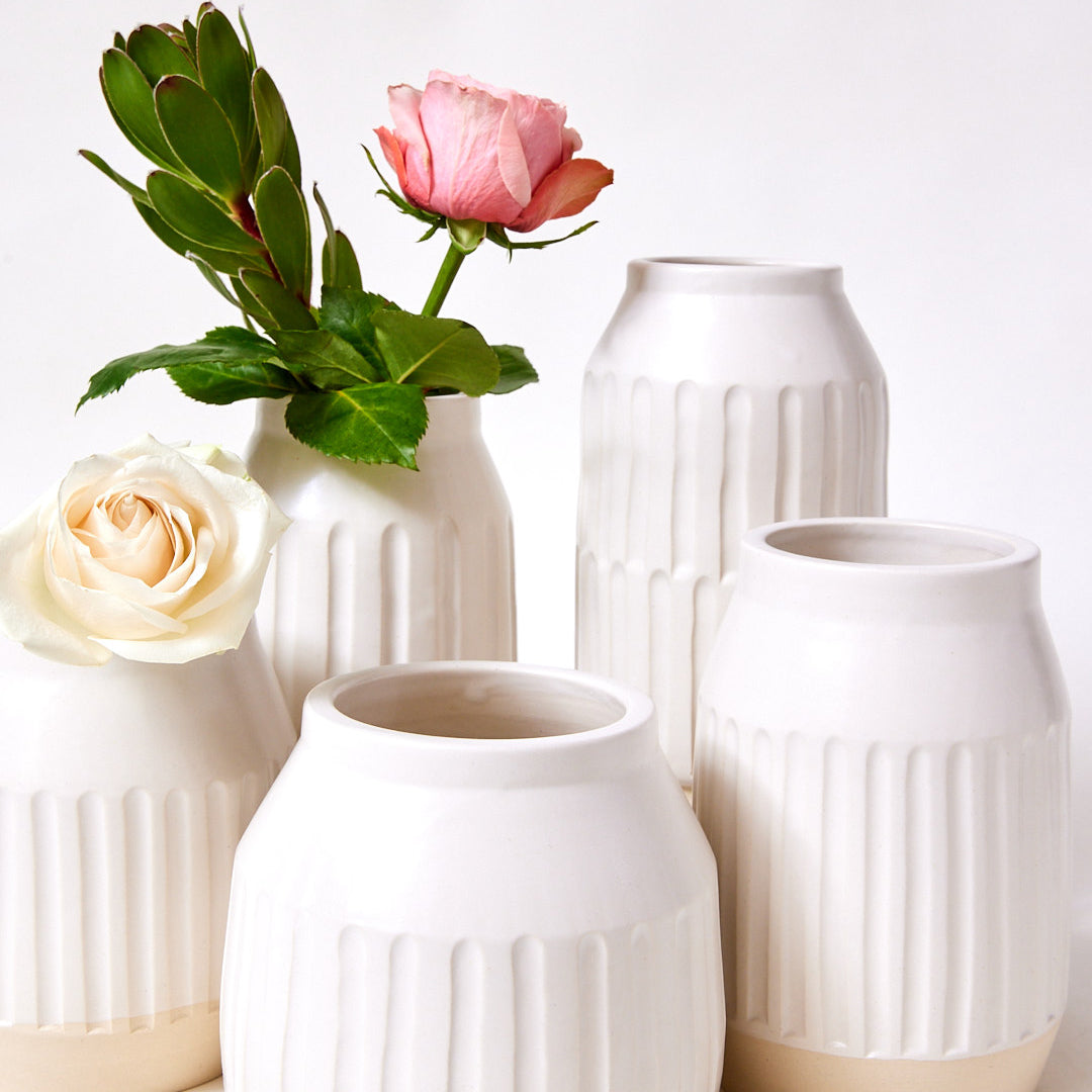 Tall Alabaster Satin Carved Vase, #3