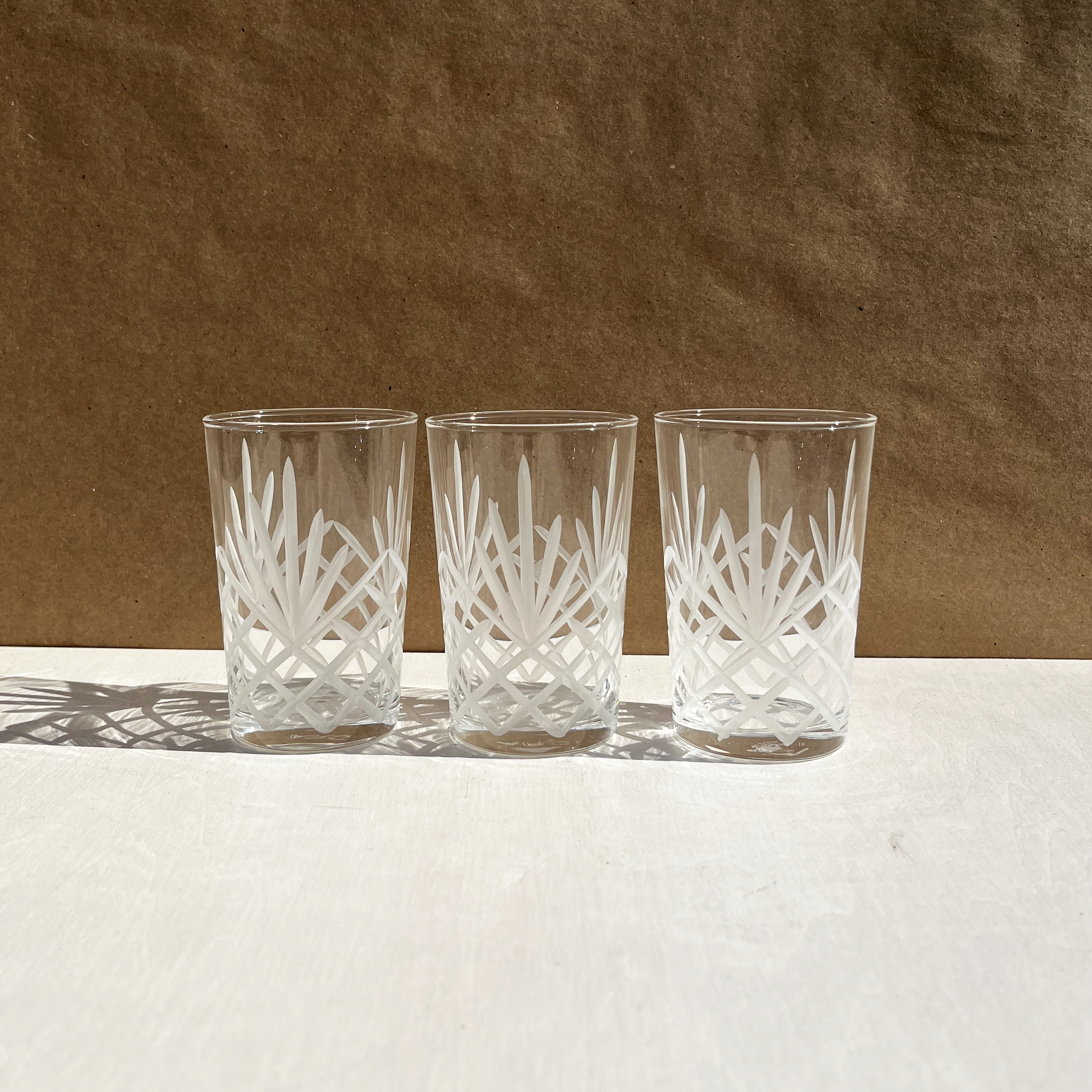 Moroccan Carved Palm White Tea Glass, Set of 6