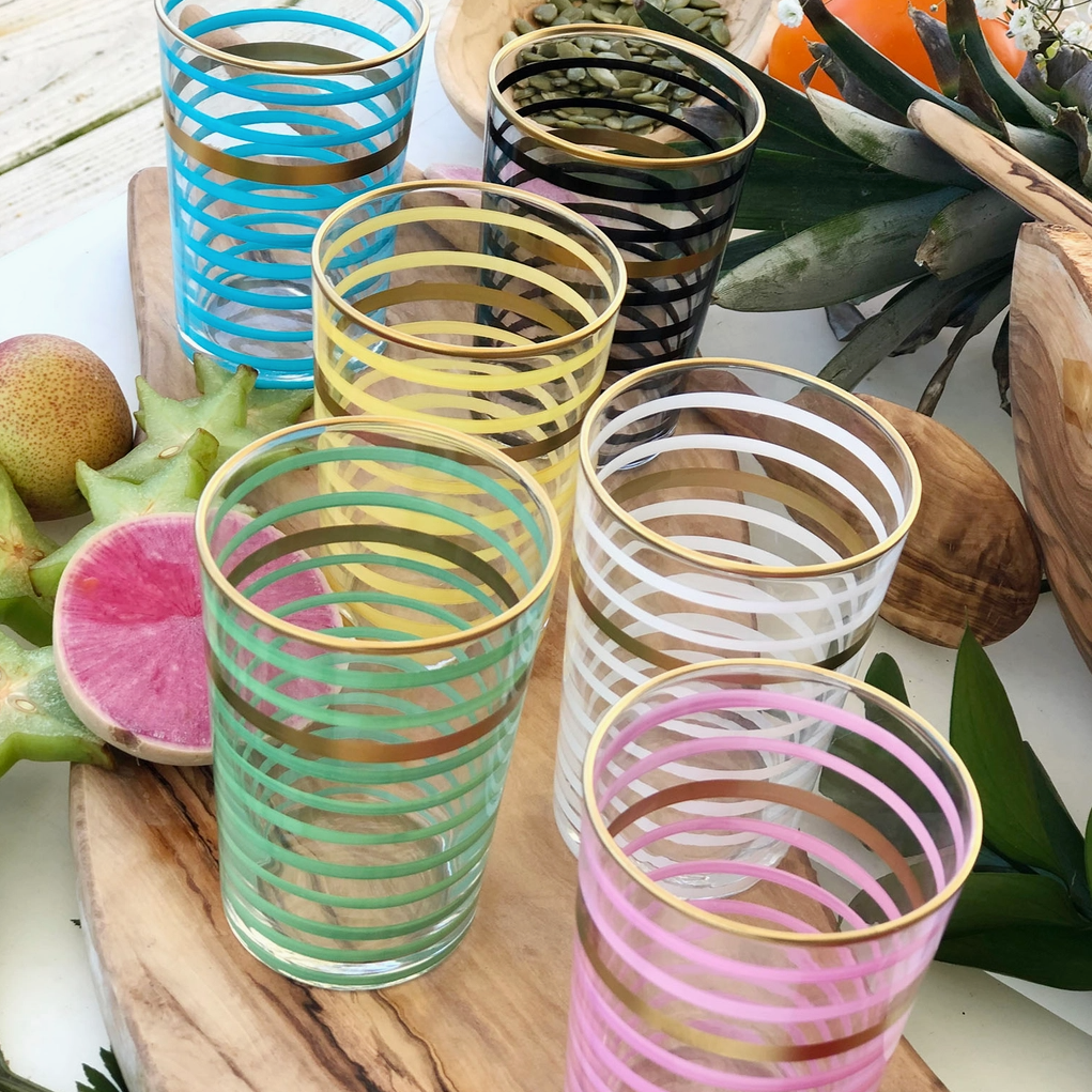 Moroccan Stripe Colored Tea Glass, Set of 6