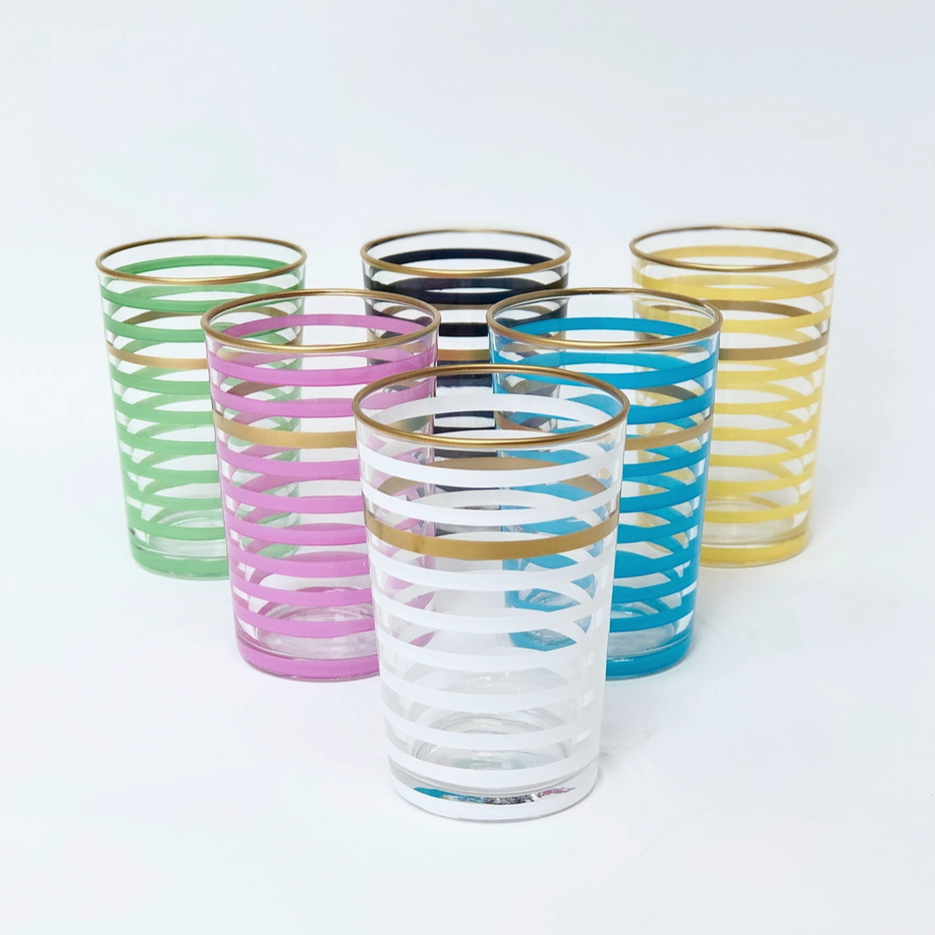 Moroccan Stripe Colored Tea Glass, Set of 6