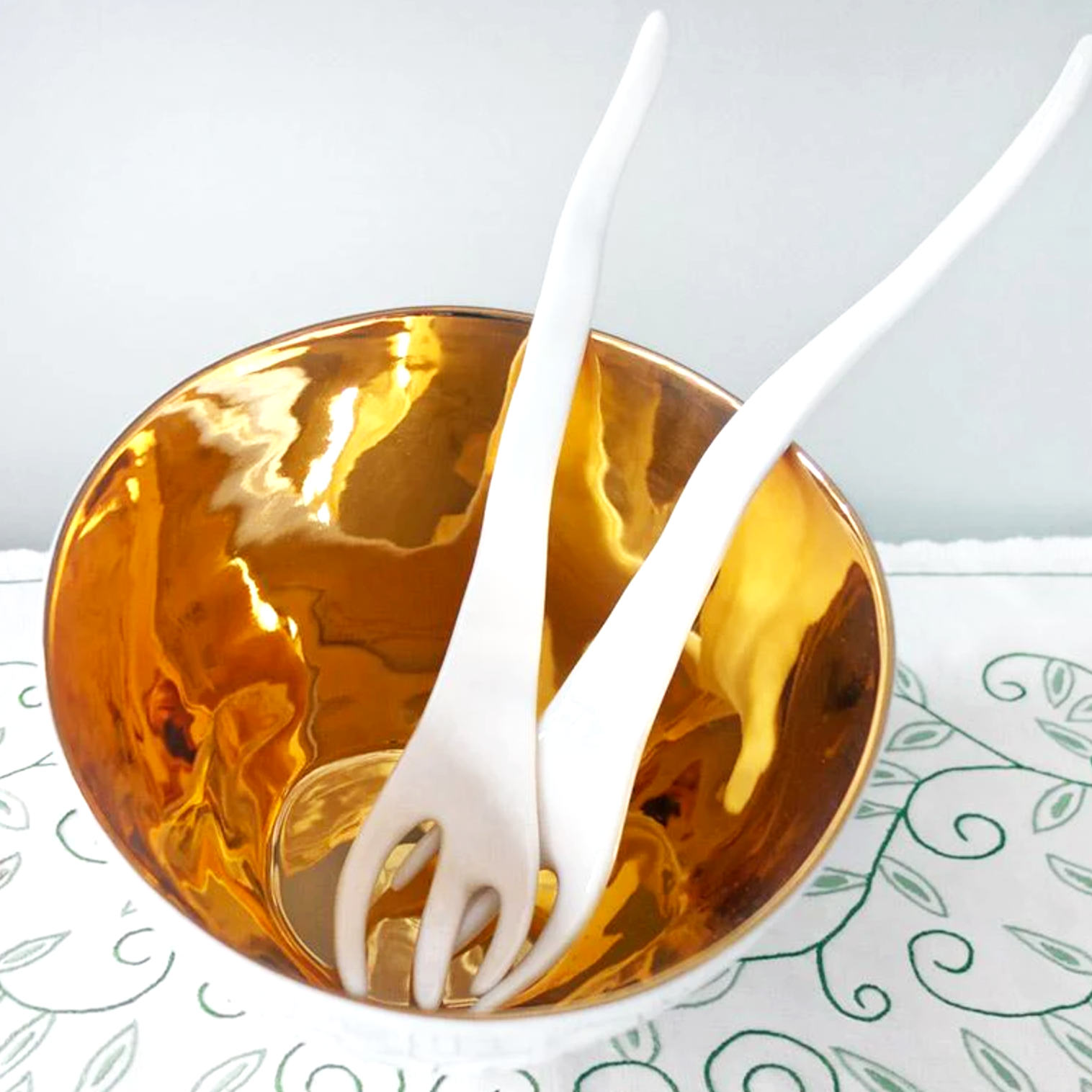 Deep Salad Bowl, Gold & Porcelain