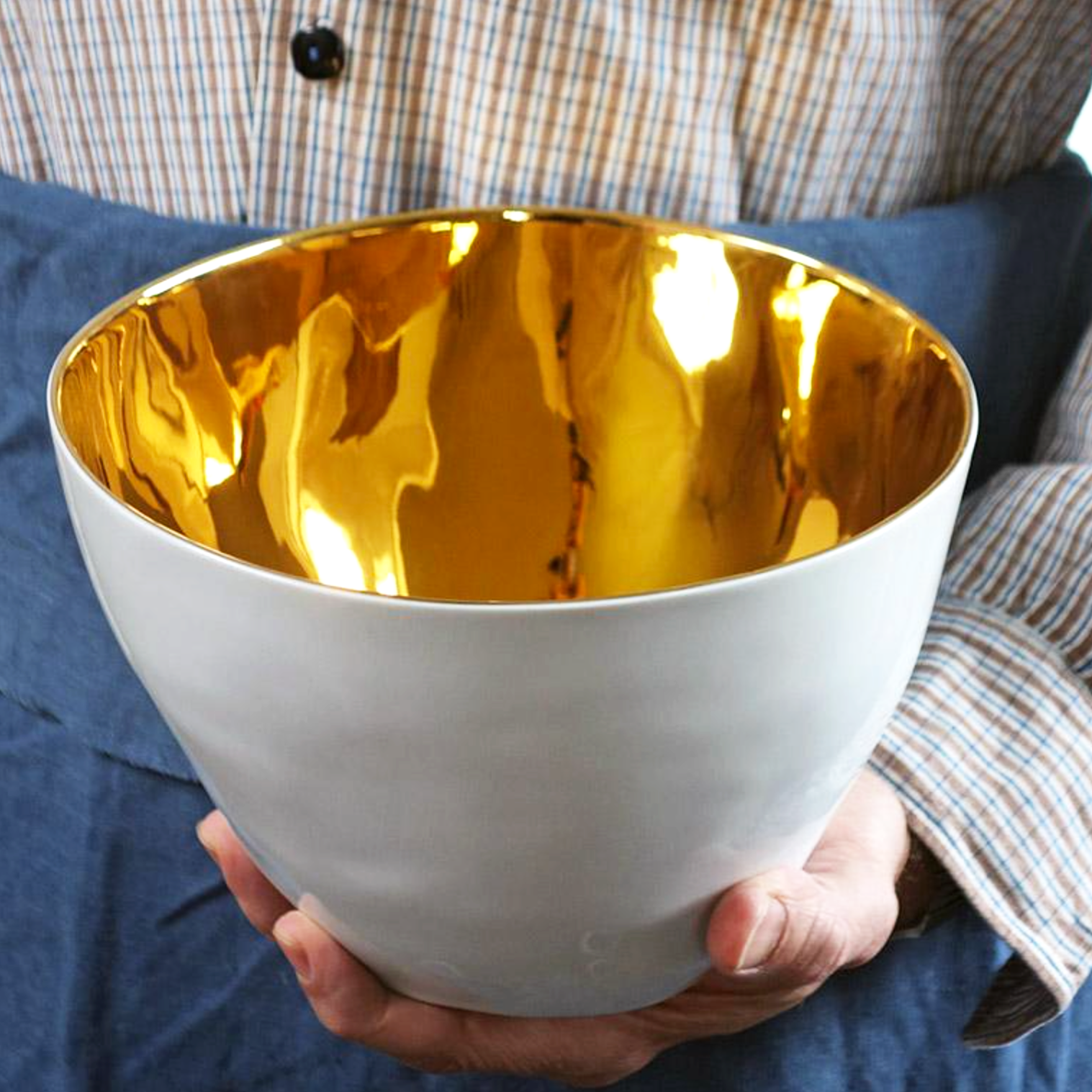 Deep Salad Bowl, Gold & Porcelain