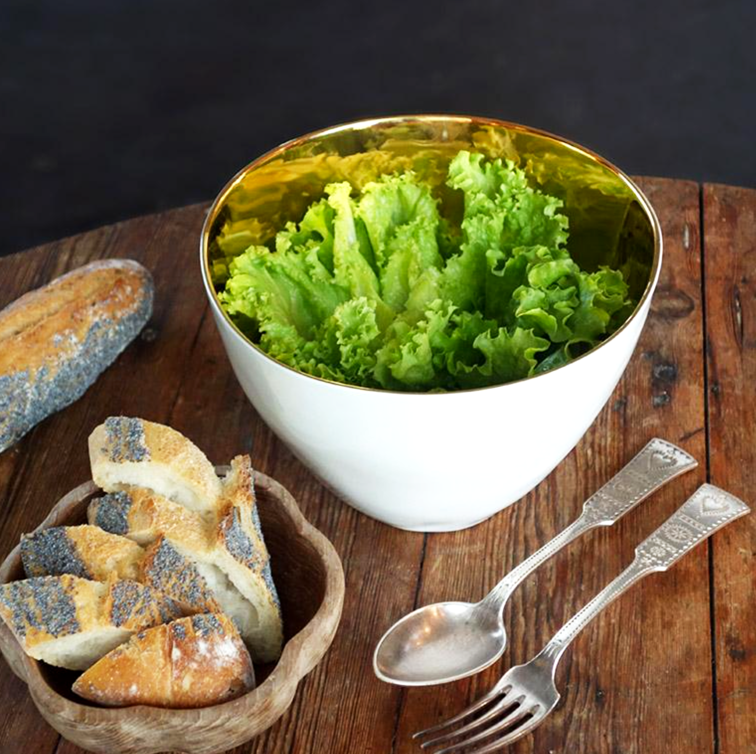Deep Salad Bowl, Gold & Porcelain