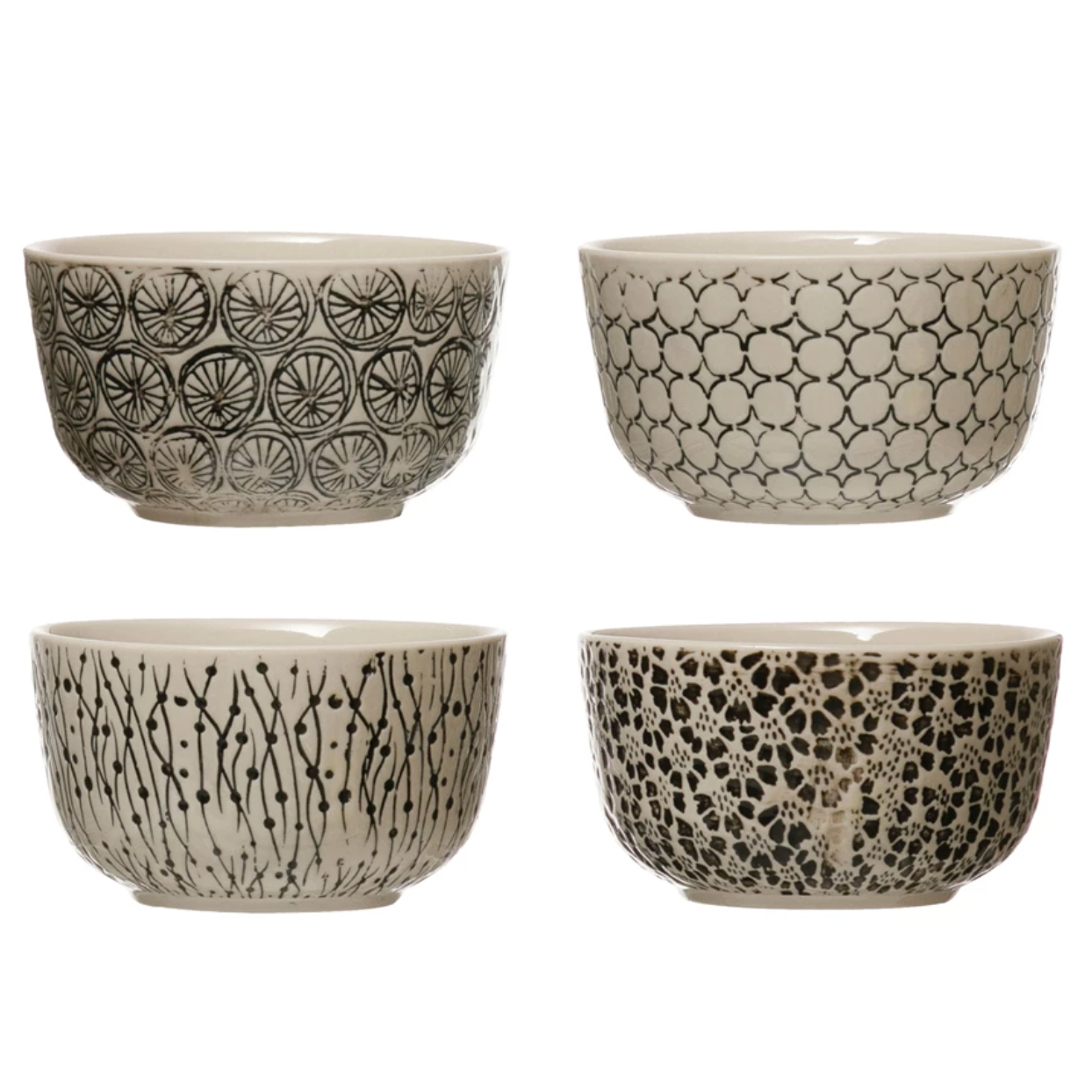 Hand Stamped Embossed Stoneware Bowls