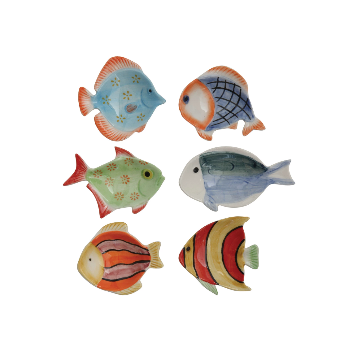 Hand Painted Fish Sauce Dish, Set of 6