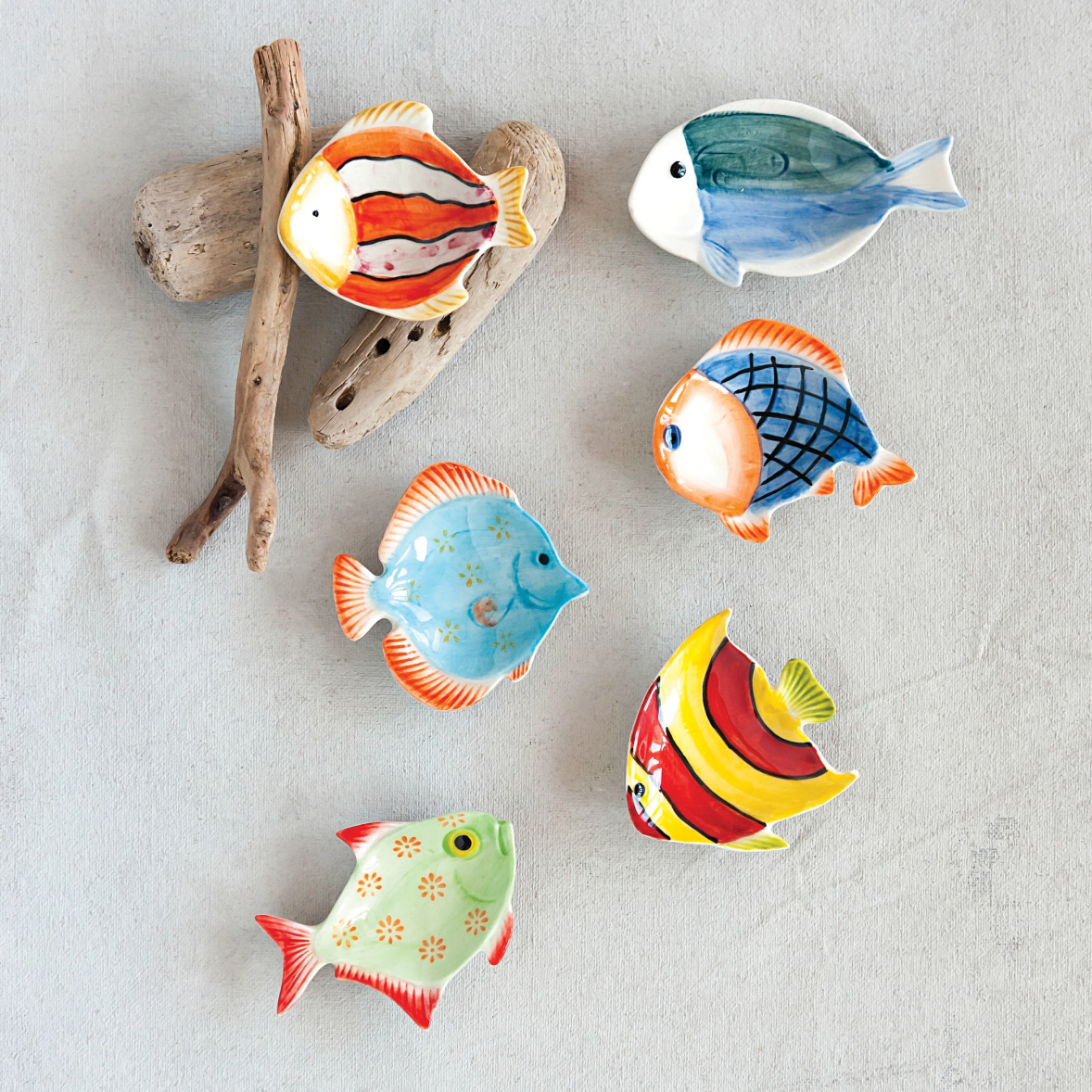 Hand Painted Fish Sauce Dish, Set of 6