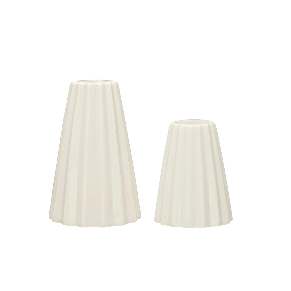 Fluted Stoneware Candle Holder, Set of 2