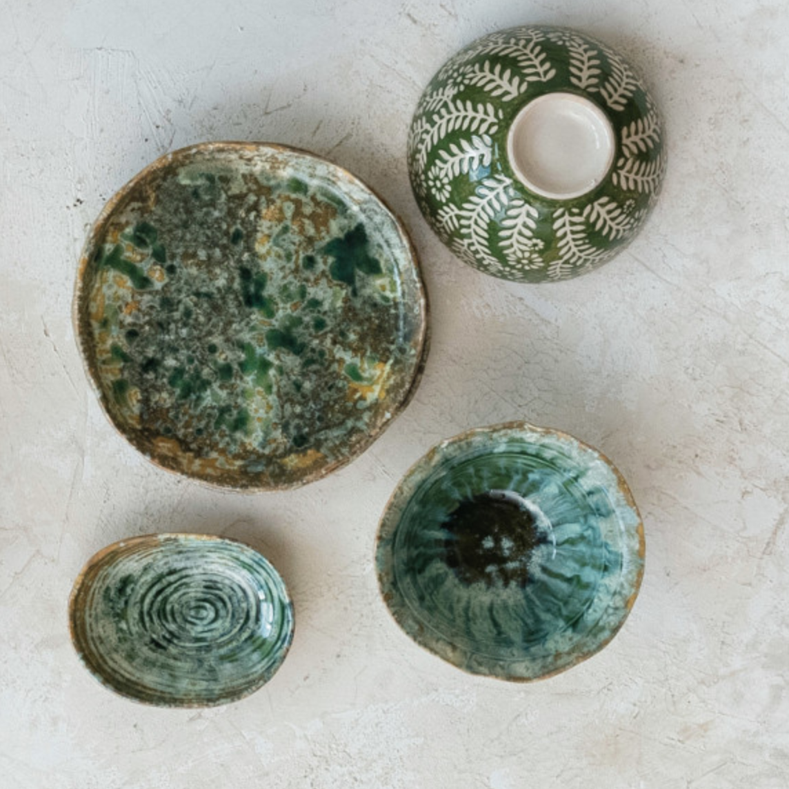 Green Crackle Stoneware Salad Plate
