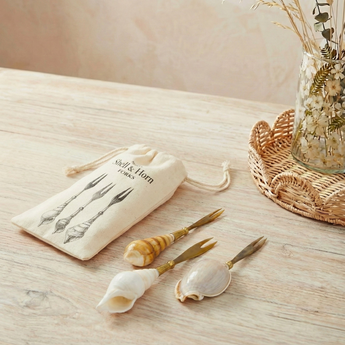 Horn and Seashell Forks, Set of 3