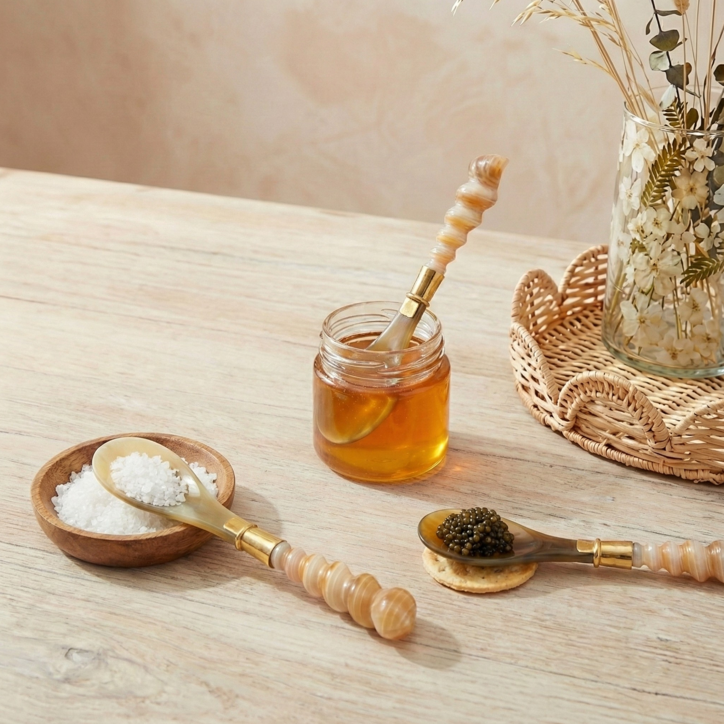 Horn and Seashell Spoons, Set of 3