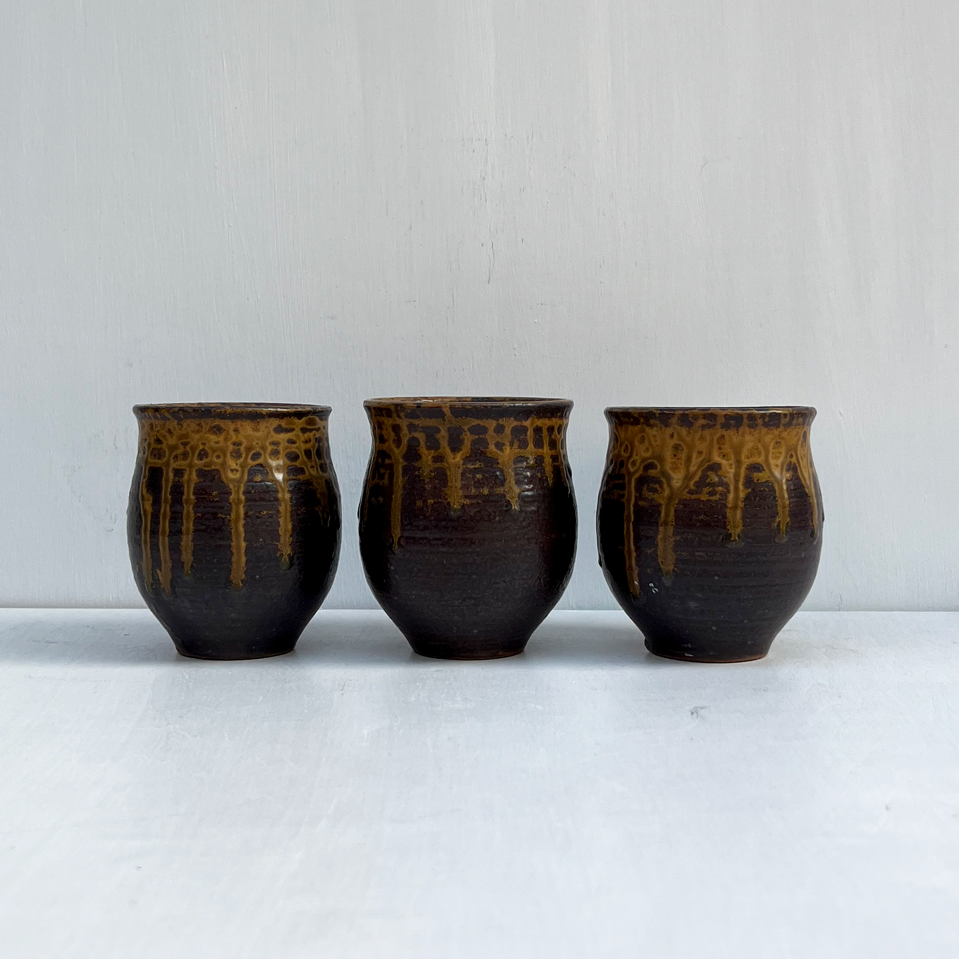 Brown Teacups, Large, Set of 3