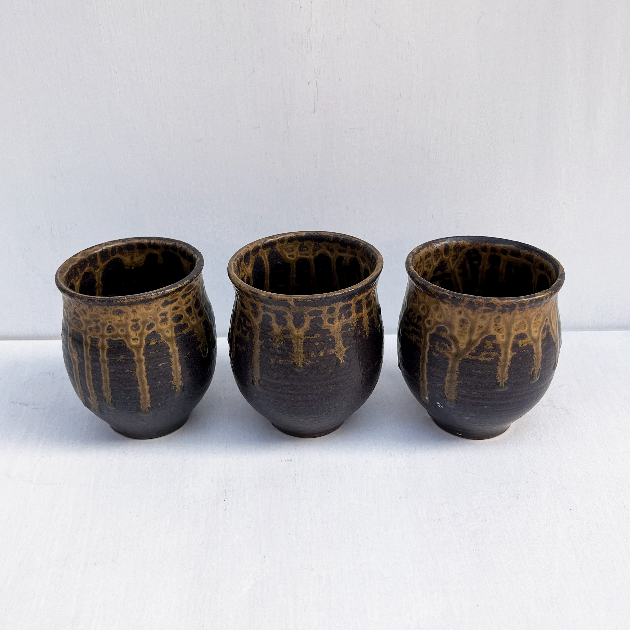 Brown Teacups, Large, Set of 3