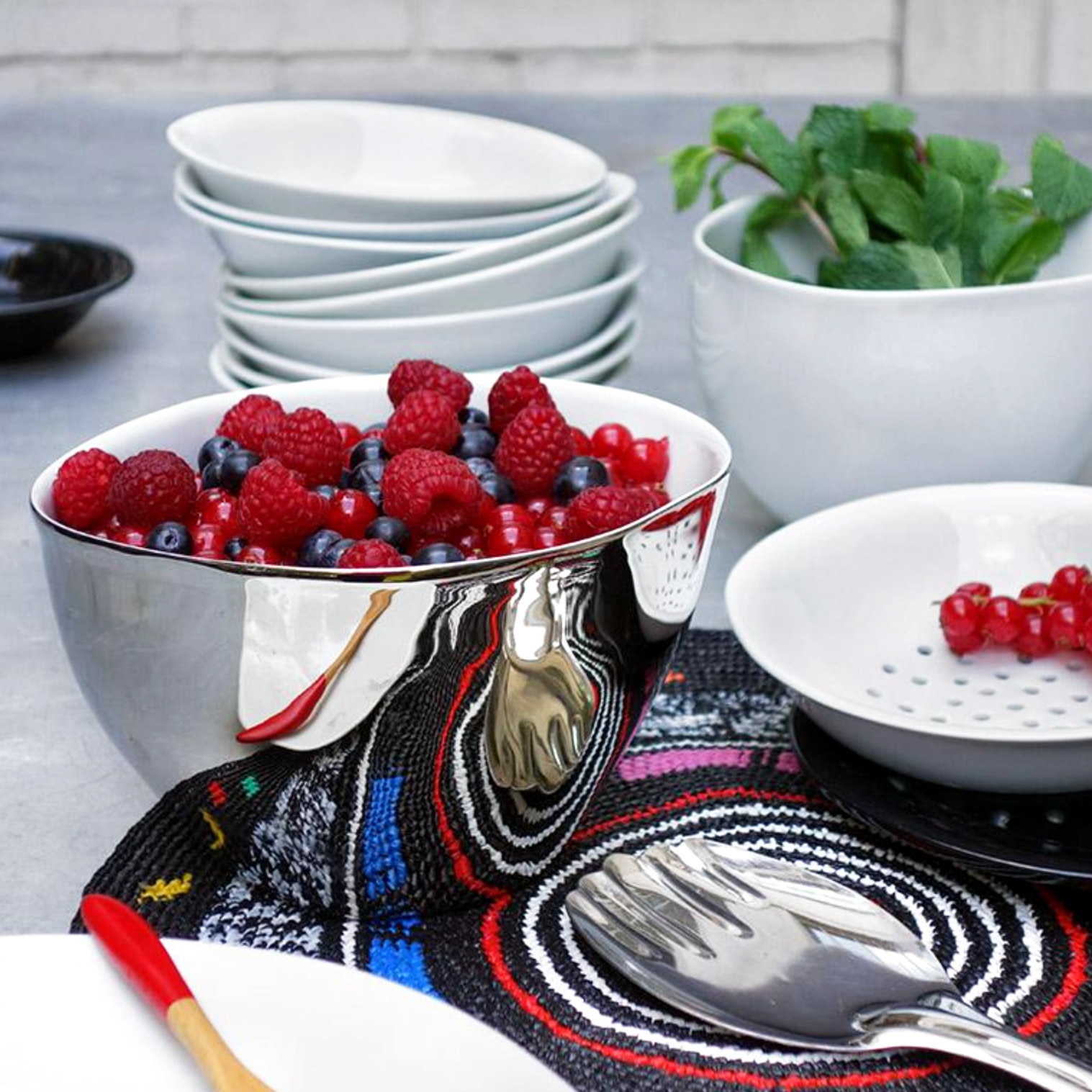 Large Bowl, Platinum & Porcelain