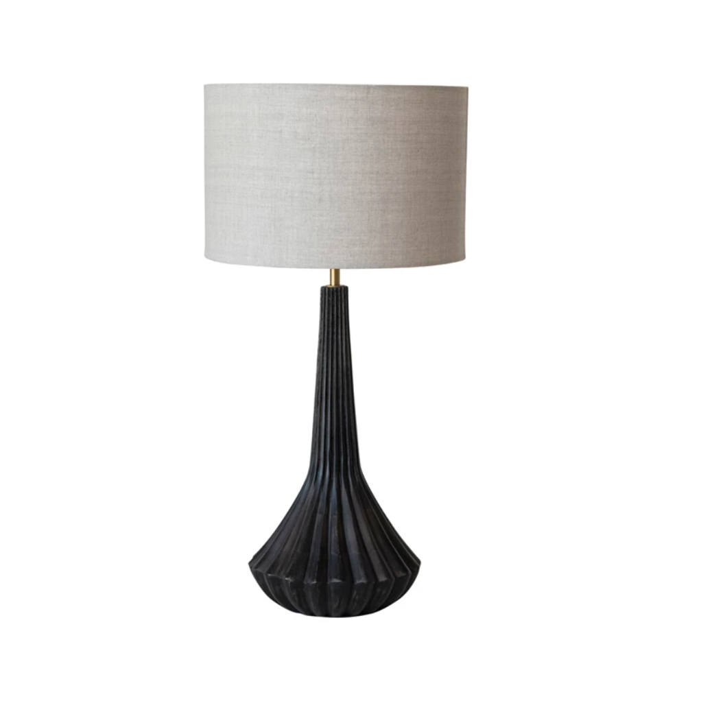 Mango Wood Pleated Table Lamp