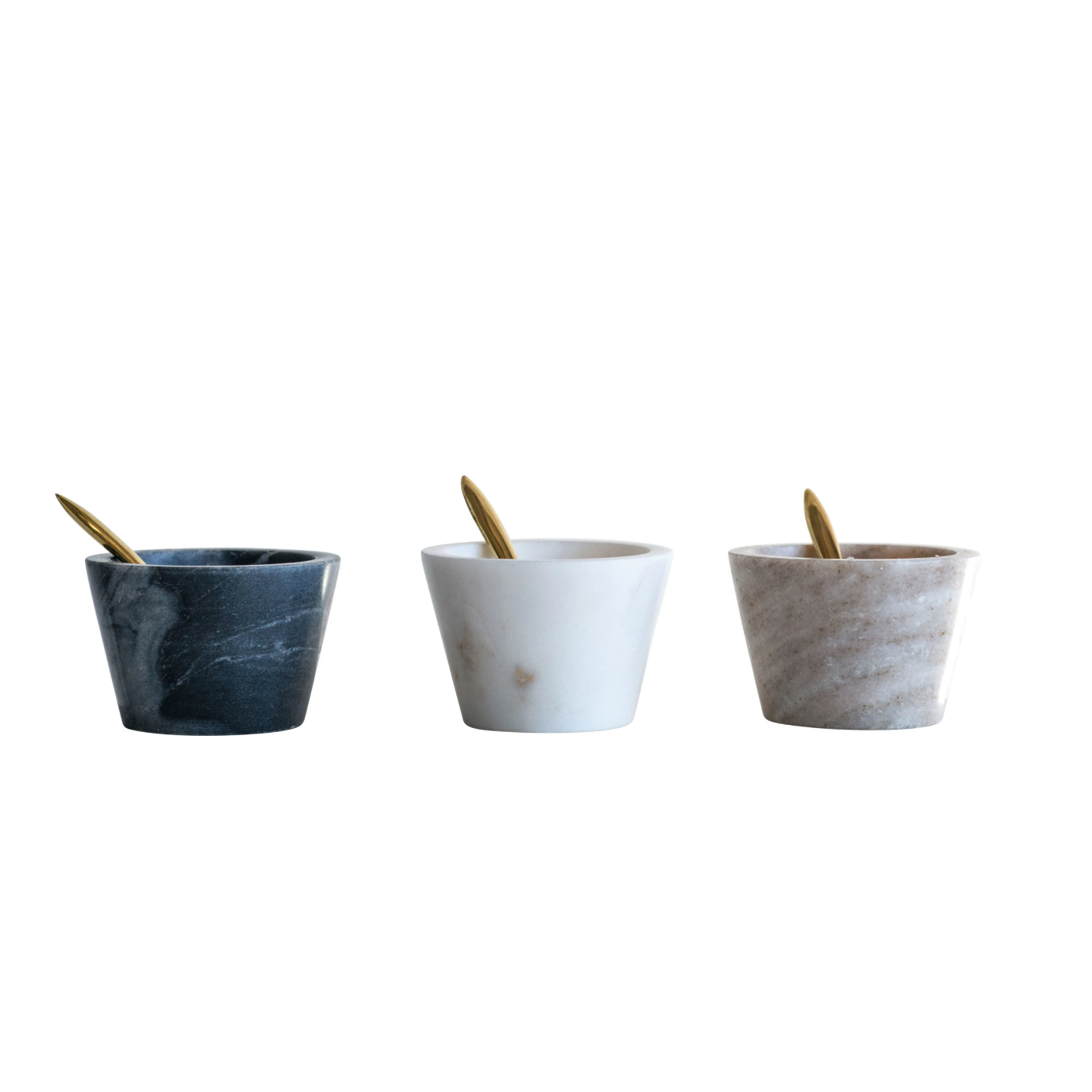 Marble Spice Cellar with Brass Spoon, Set of 2