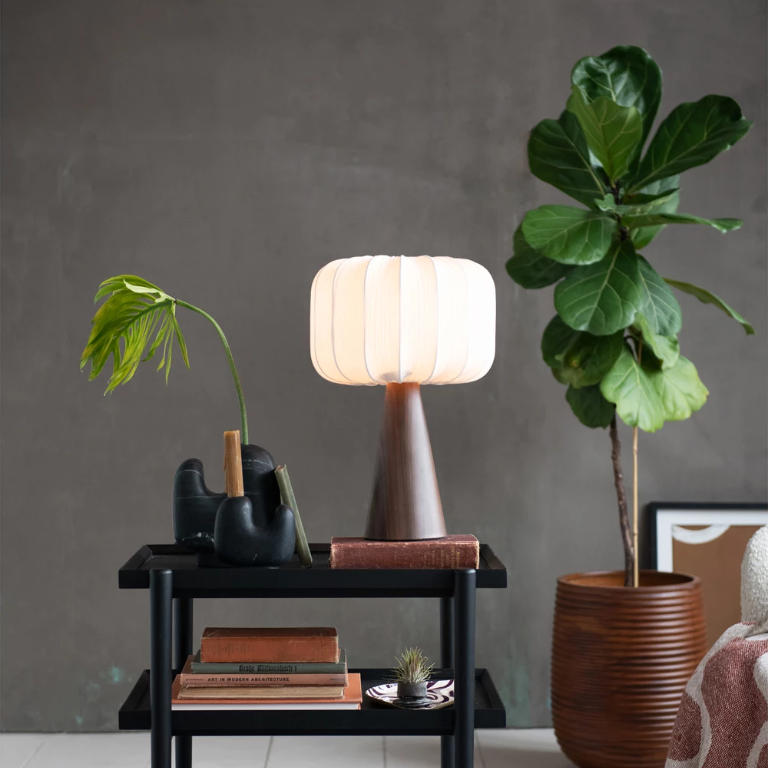 Metal Lamp w/ Pleated Fabric Shade and Wood Finish