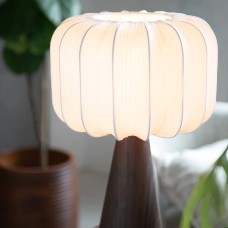 Metal Lamp w/ Pleated Fabric Shade and Wood Finish
