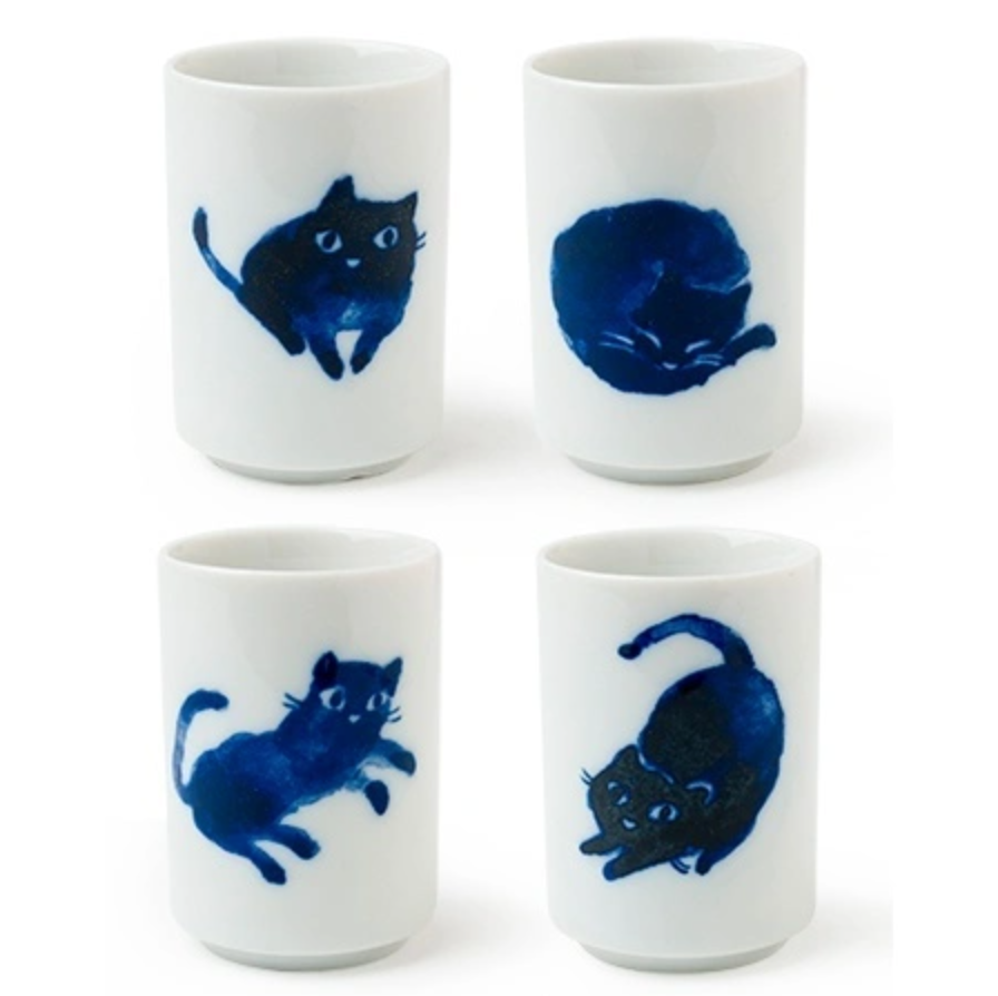 Midnight Cat Teacups, Set of 4