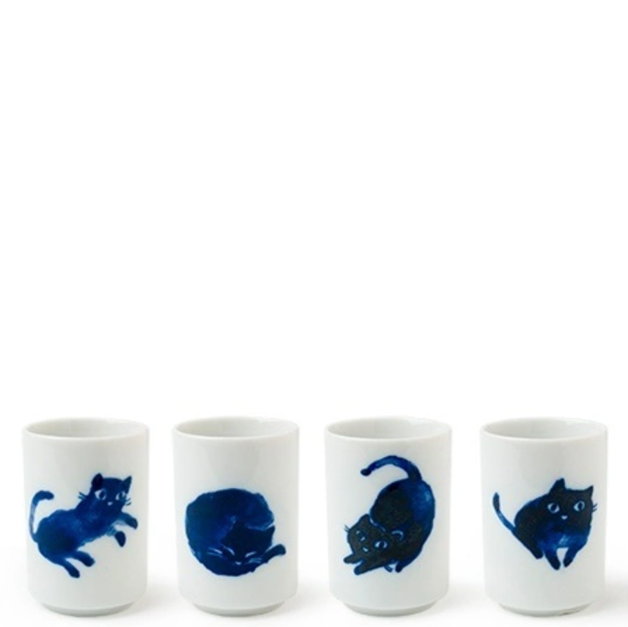 Midnight Cat Teacups, Set of 4