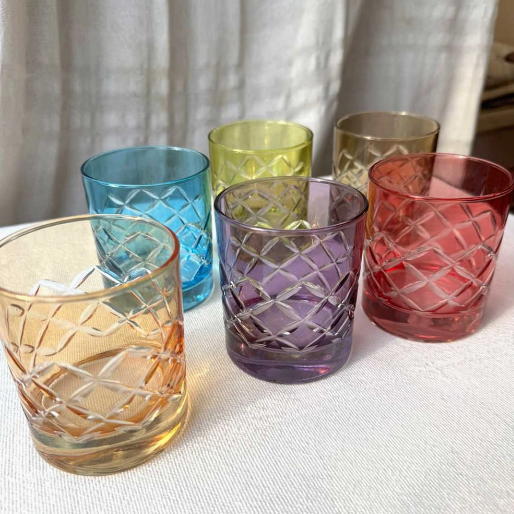 Moroccan Carved Cross Tumbler Glass, Set of 6