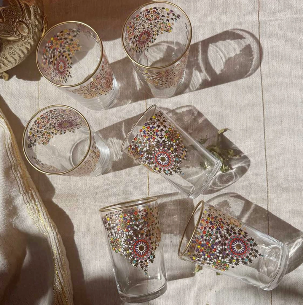 Moroccan Hand Painted Mosaic Tea Glass, Set of 2