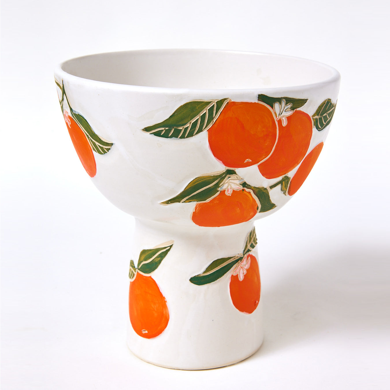 Hand Carved Pedestal Bowl, Oranges