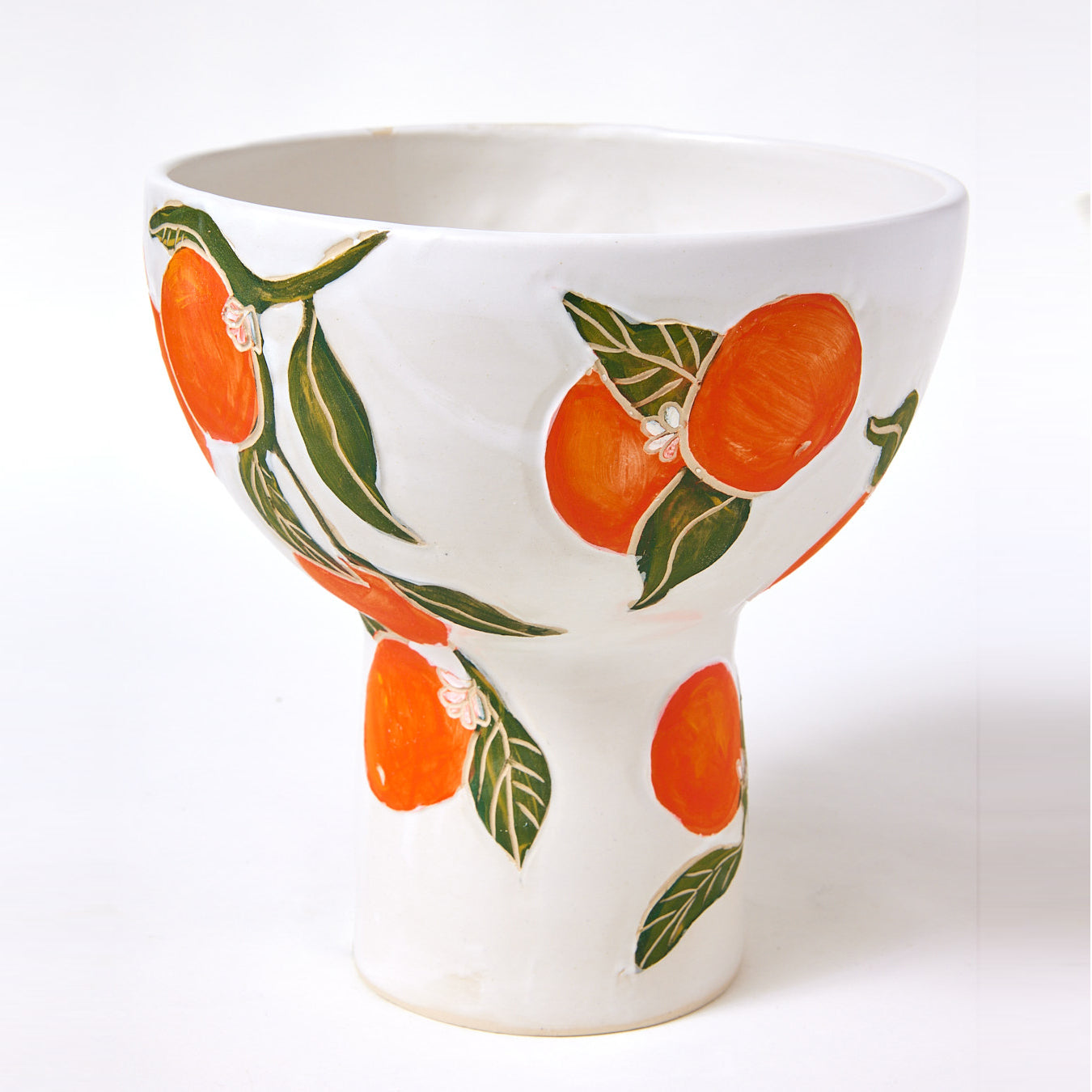 Hand Carved Pedestal Bowl, Oranges