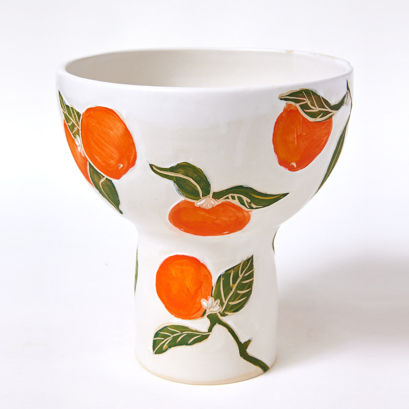 Hand Carved Pedestal Bowl, Oranges