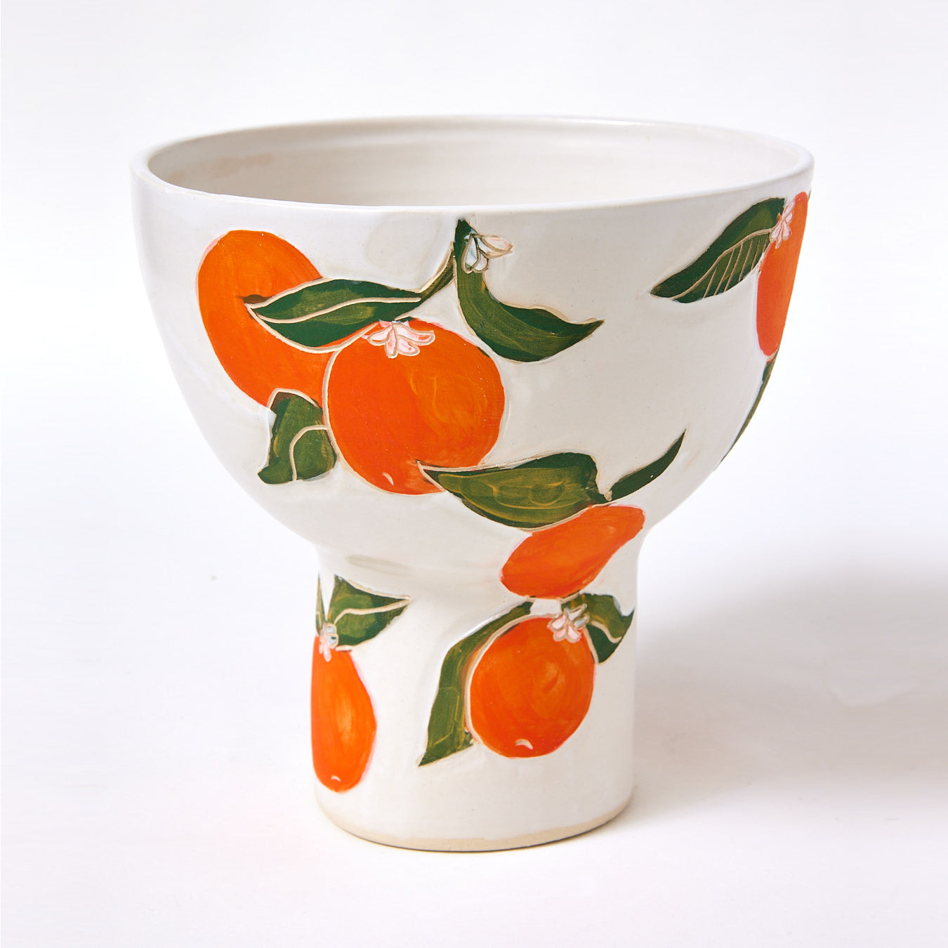 Hand Carved Pedestal Bowl, Oranges