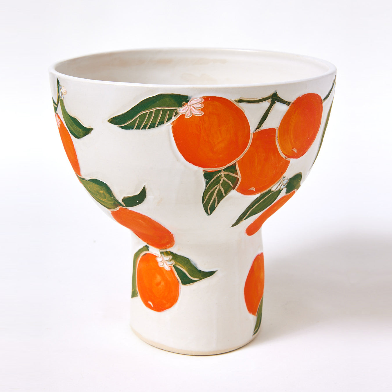 Hand Carved Pedestal Bowl, Oranges