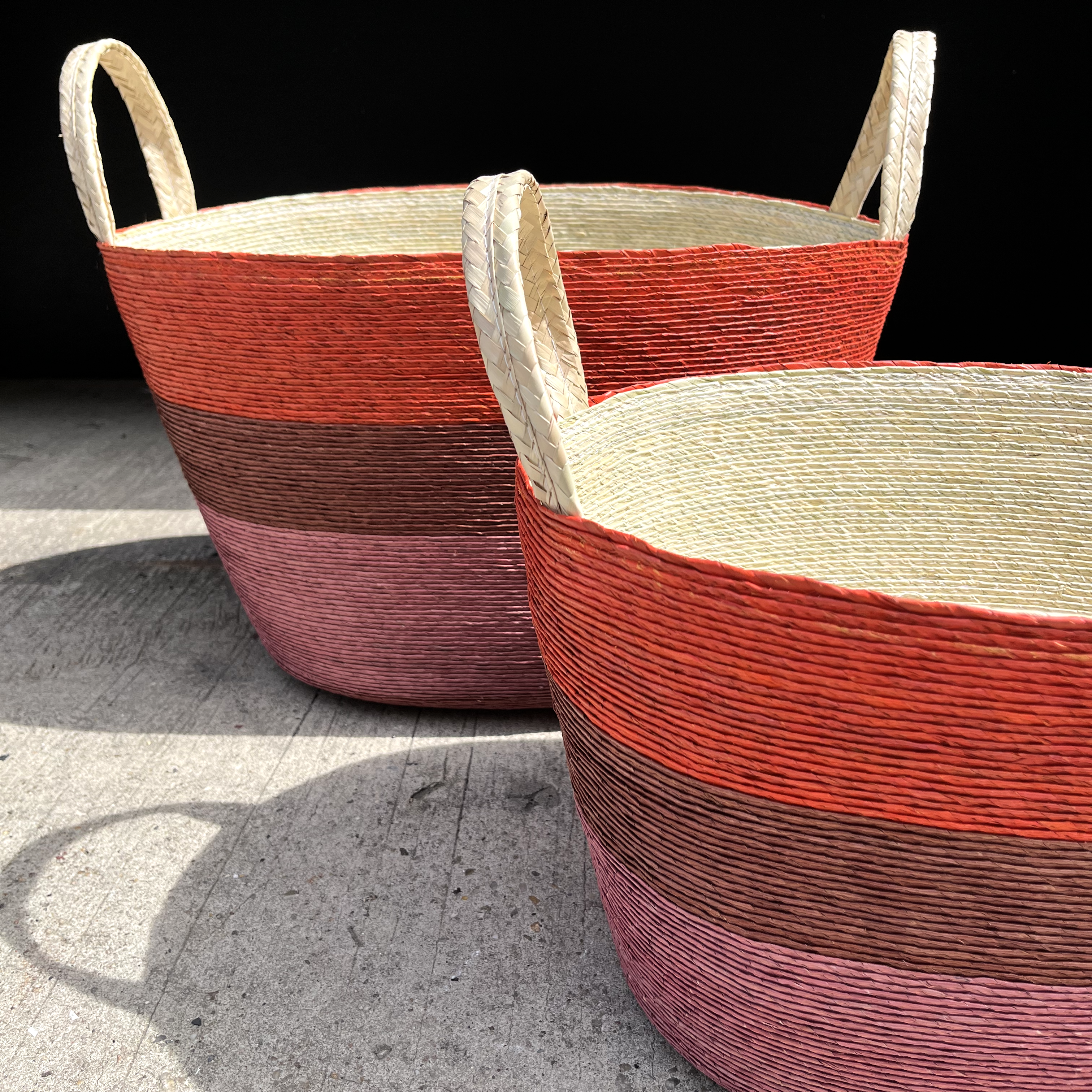 Tall Oval Floor Baskets, Orange Stripe