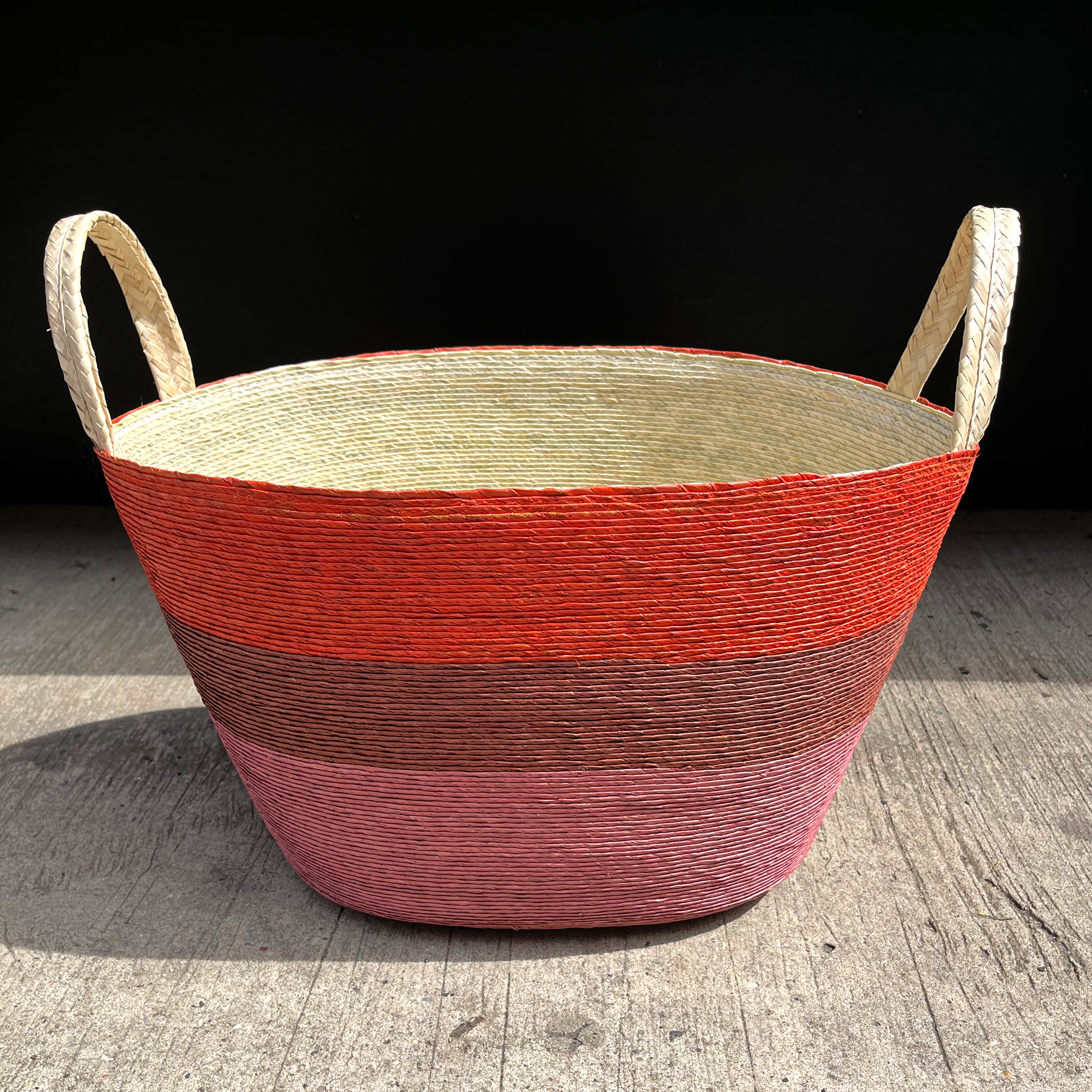 Tall Oval Floor Baskets, Orange Stripe