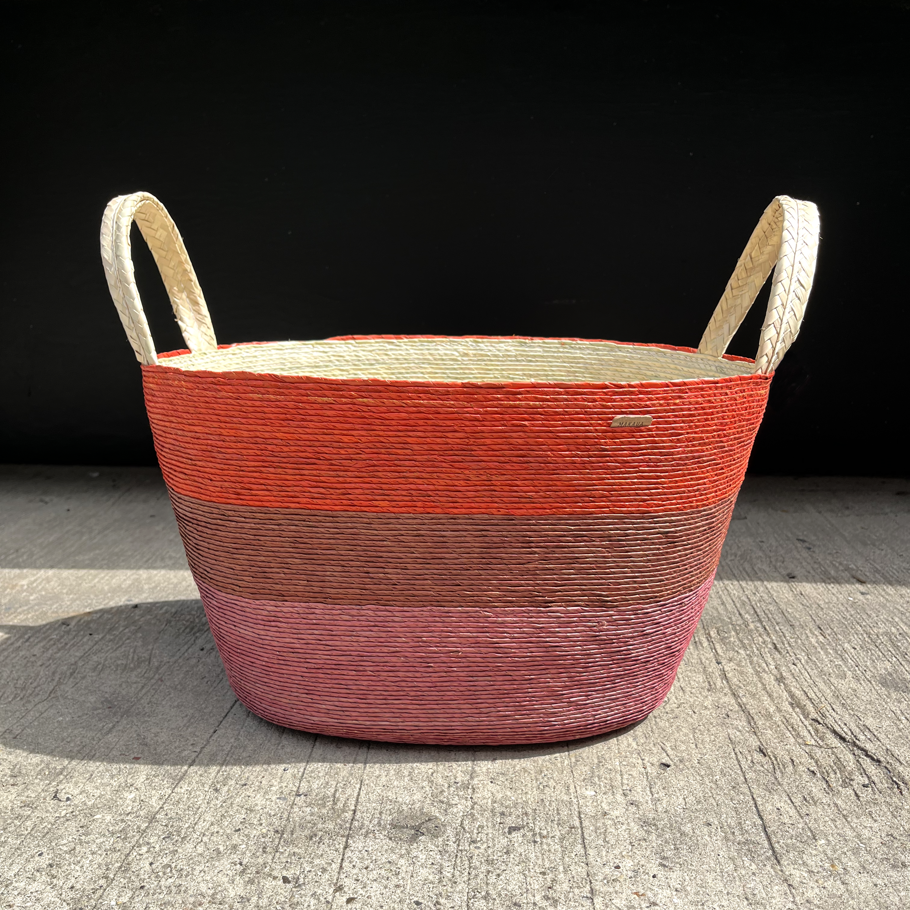 Tall Oval Floor Baskets, Orange Stripe