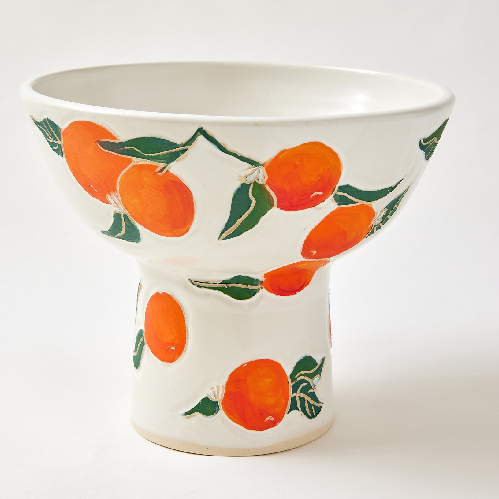 Hand Carved Pedestal Bowl, Oranges