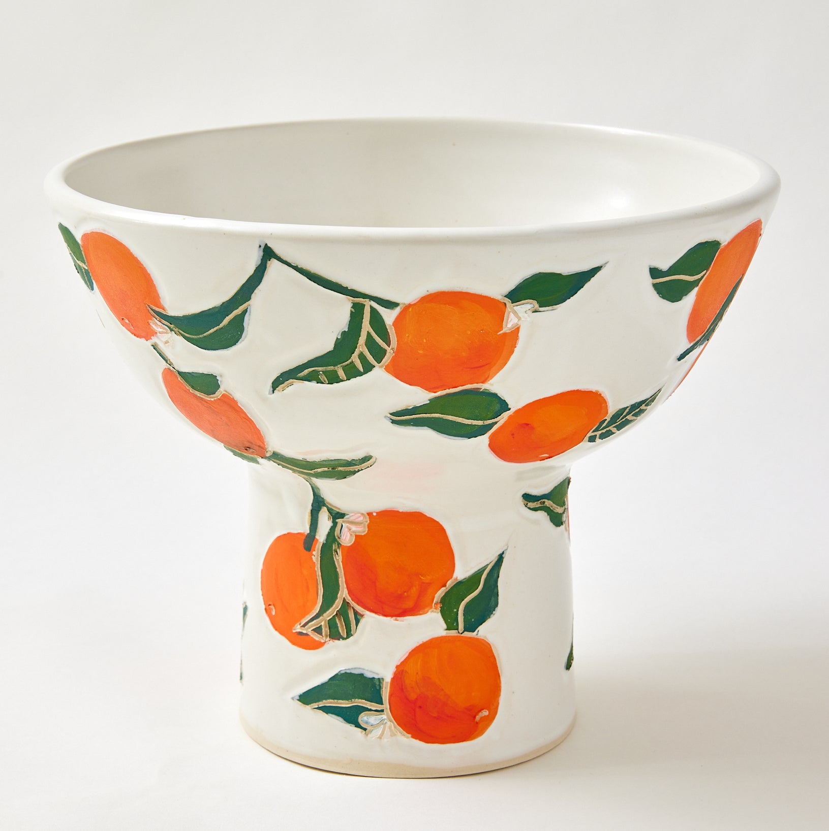 Hand Carved Pedestal Bowl, Oranges
