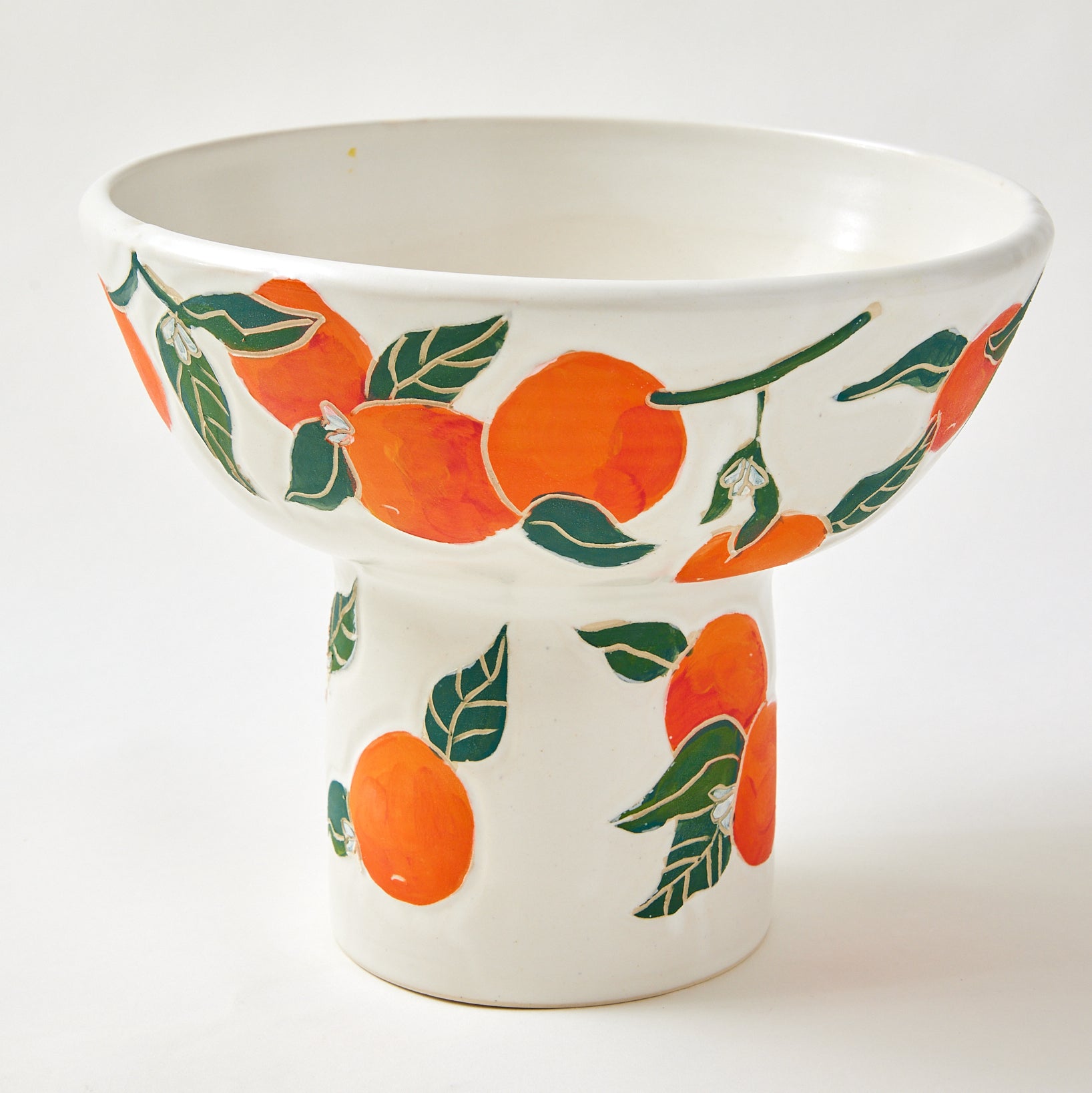 Hand Carved Pedestal Bowl, Oranges