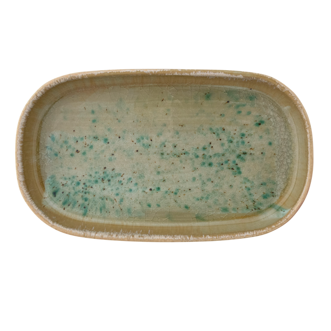 Pink Stoneware Platter w/Aqua Crackle Glaze