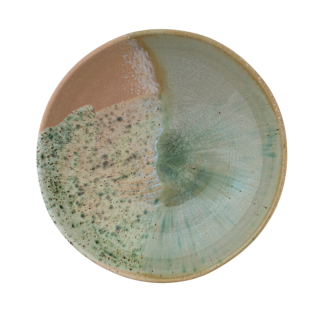 Pink Stoneware Serving Bowl w/Aqua Crackle Glaze