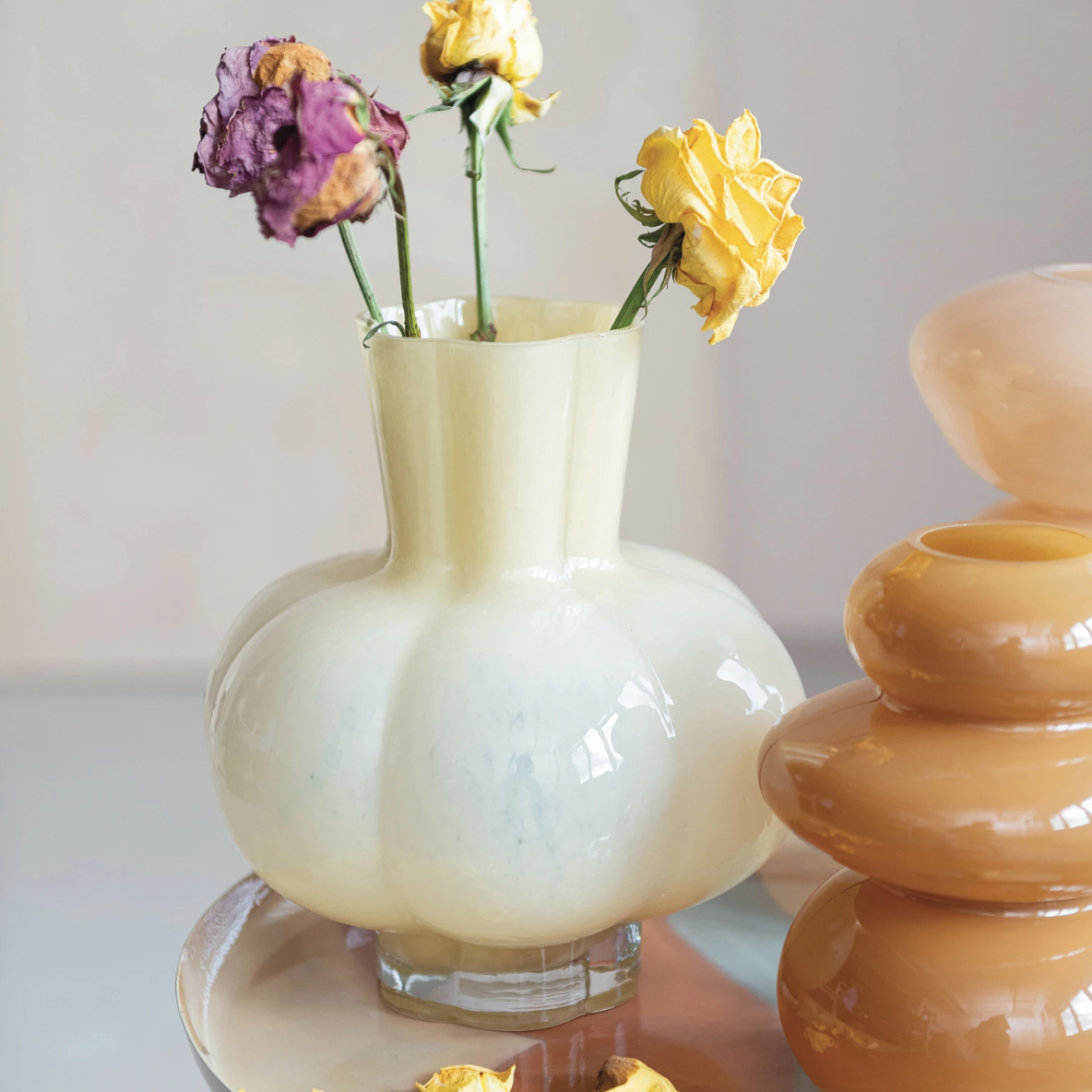 Pleated Yellow Glass Vase