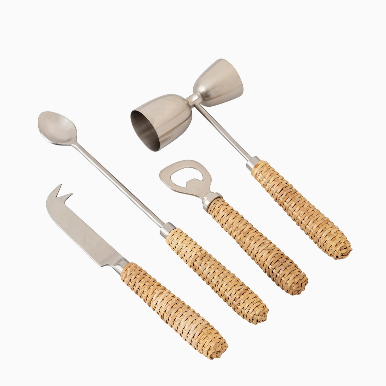 Stainless Steel & Rattan Bar Set