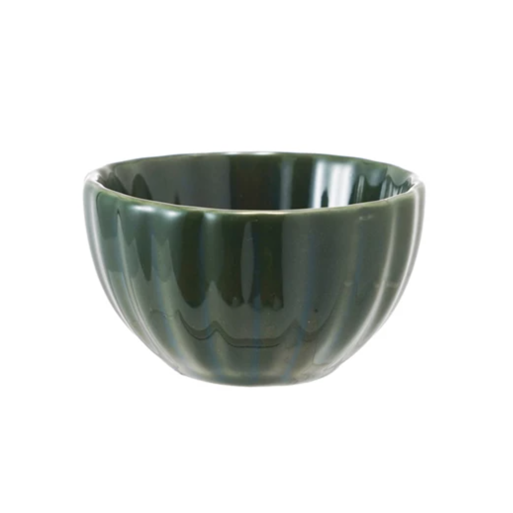 Ribbed Stoneware Sauce Bowl, Green