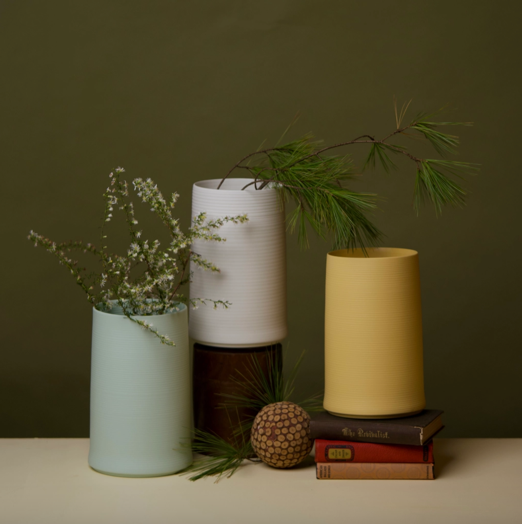 Ribbed Porcelain Vase, Mint