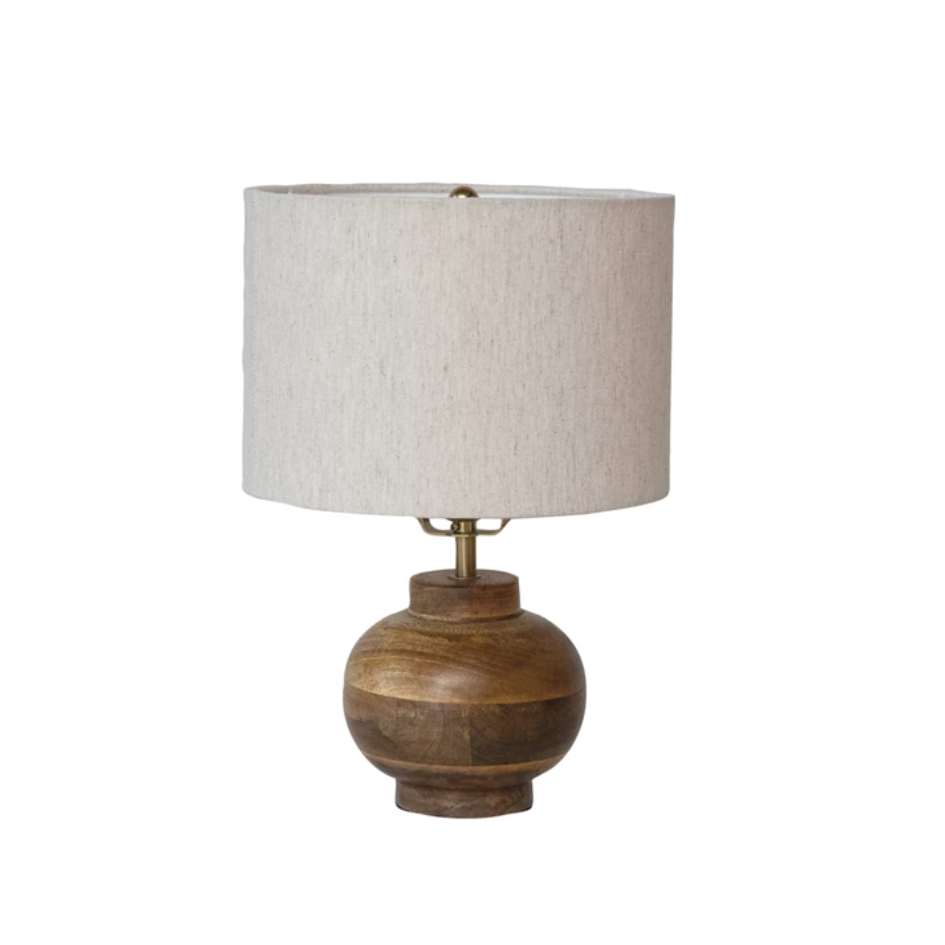 Round Mango Wood Table Lamp